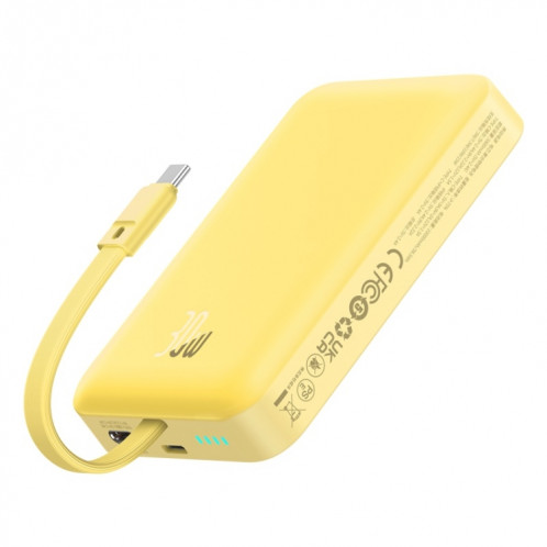 Baseus 10000mAh 30W USB-C / Type-C Banque d'alimentation à charge rapide magnétique (jaune citron) SB701D1693-37