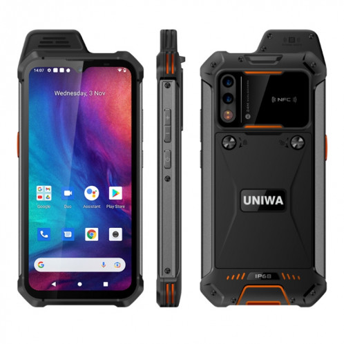 Téléphone robuste UNIWA W888 HD+, 4 Go + 64 Go, 6,3 pouces Android 11 Mediatek MT6765 Helio P35 Octa Core jusqu'à 2,3 GHz, NFC, OTG, réseau : 4G (noir orange) SU901B1018-313
