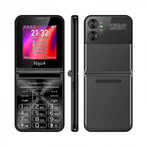 Téléphone à clapet UNIWA F265, 2,55 pouces Mediatek MT6261D, FM, 4 cartes SIM, 21 touches (noir) SU401A966-37