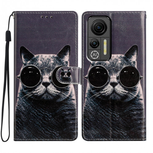 Pour Ulefone Note 14 Étui de téléphone en cuir à dessin coloré (lunettes de soleil chat) SH301C1453-37