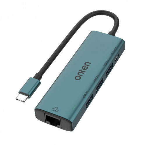 Onten UC121 HUB 5 en 1 USB-C / Type-C vers USB 3.0 avec entrée 5 V et carte réseau 100 Mbps SO2442297-38