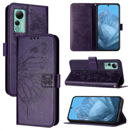 Pour Ulefone Note 14 Étui de téléphone en cuir papillon en relief (violet foncé) SH901F1615-37