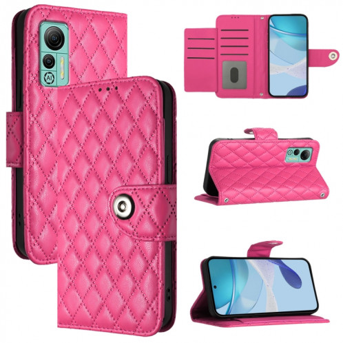 Pour Ulefone Note 14 Étui de téléphone en cuir à texture rhombique avec lanière (rose rouge) SH401C1553-37