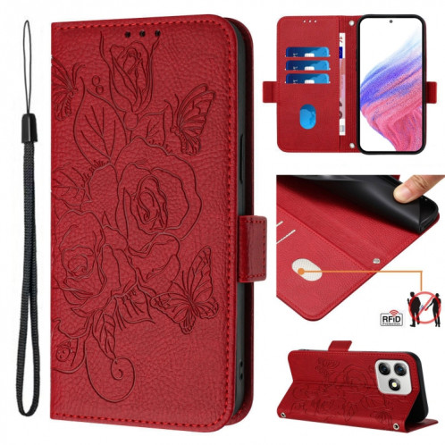 Pour Ulefone Note 18 Ultra Étui de téléphone en cuir antivol RFID en relief rose (rouge) SH102B125-37