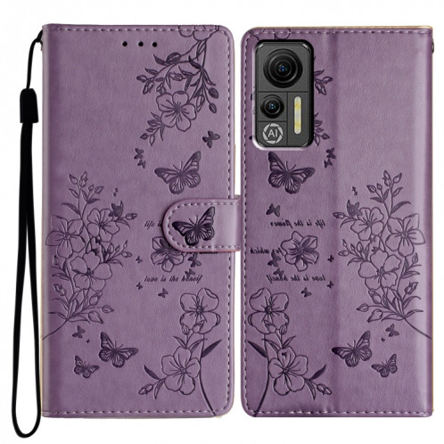 Pour Ulefone Note 14 Étui de téléphone en cuir gaufré avec motif papillon et fleur (violet) SH301E851-36