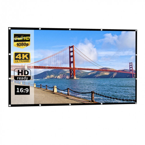 Rideau de film de projecteur en polyester fin pliable simple, taille : 182,9 cm (16:9) zone de projection : 159 x 90 cm. SH3903352-311