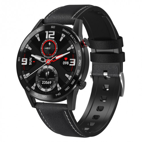 Q88 Montre intelligente Bluetooth à double mode à écran tactile de 1,28 pouces, moniteur de sommeil / moniteur de fréquence cardiaque / surveillance de la pression artérielle (bracelet en cuir noir) SH701B634-320