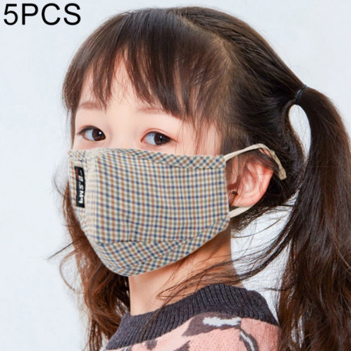 5 PCS pour 6-12 ans enfants treillis lavable filtre de protection remplaçable PM2.5 masque anti-poussière, livraison de couleur aléatoire SH15011105-310