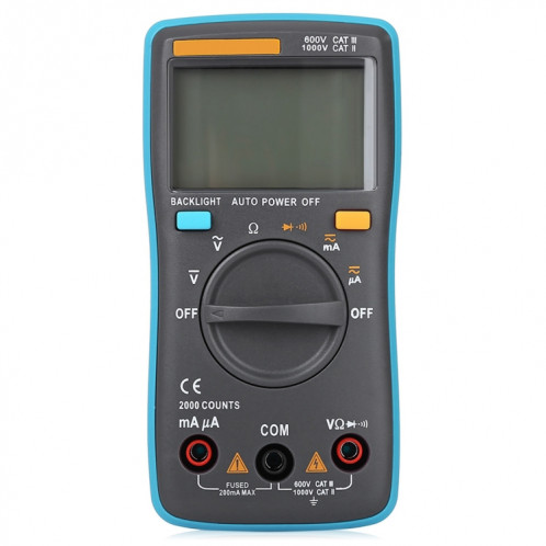 Multimètre numérique portatif ZT98 CAT III 600V 2000 compte compteur testeur de tension de courant AC / DC rétro-éclairé avec écran LCD et support SH5580956-38