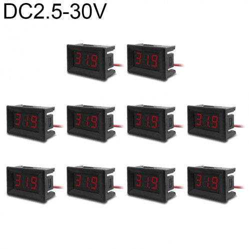 Tensiomètre numérique 10 PCS 0,36 pouces à 2 fils avec coque, écran couleur, Tension de mesure: CC 2,5-30 V (rouge) SH102R675-38