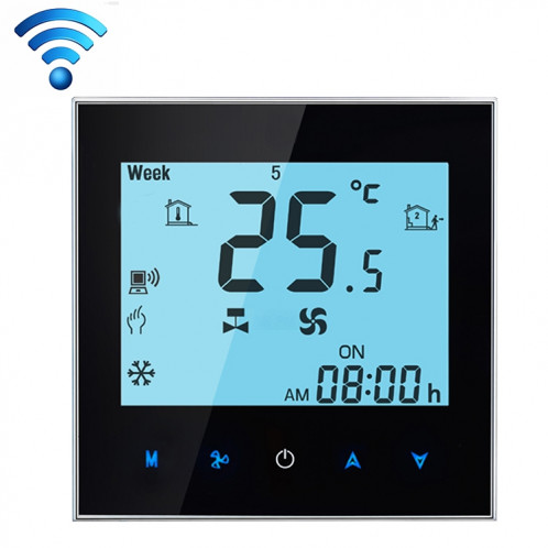 Thermostat d'ambiance programmable de 4 tuyaux de climatisation d'affichage à cristaux liquides pour l'unité de bobine de fan, soutient Wifi (noir) SH127B556-35