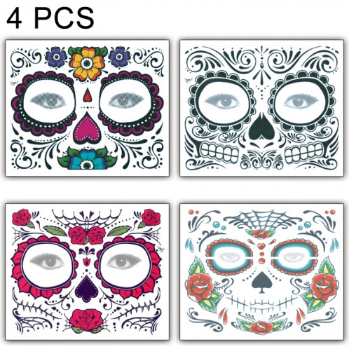 4 autocollants de tatouage de visage temporaire imperméable à l'eau de Halloween de PCS, taille: 150 * 125mm, livraison aléatoire de modèle SH1944247-33 4 autocollants de tatouage de visage temporaire imperméable à l'eau de Halloween de PCS, taille: 150 * 125mm, livraison aléatoire de modèle SH1944247-33