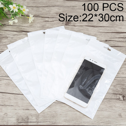 100 PCS 22cm x 30cm Trou de suspension Clear Front Blanc Perle Bijoux Zip Lock Sac d'emballage, impression et taille personnalisées sont les bienvenus SH41701444-35