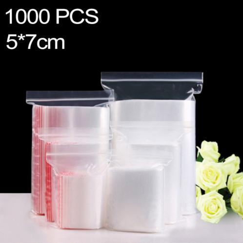 1000 PCS 5 cm x 7 cm PE auto-scellant sac d'emballage transparent à fermeture éclair, impression personnalisée et taille sont les bienvenus SH4178304-36