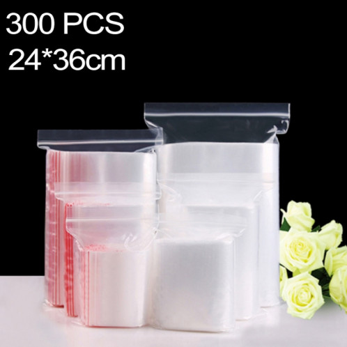 300 PCS 24 cm x 36 cm PE auto-scellant sac d'emballage transparent à fermeture éclair, impression personnalisée et taille sont les bienvenus SH4189302-36