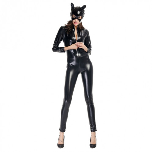 Costume d'Halloween en cuir verni Cat Girl Neutral Sexy Moto Vêtements de scène Performance Cosplay Vêtements, Taille: L, Buste: 85-90cm, Tour de taille: 72-76cm, Vêtements Longs: 140cm SH62741355-38