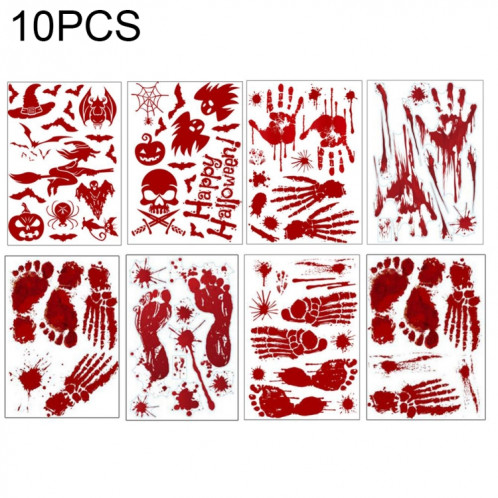 10 PCS Décorations d'Halloween PVC Creative Blood-print autocollants muraux autocollants fenêtre, taille: 25 * 30cm, livraison de style aléatoire SH6937718-36