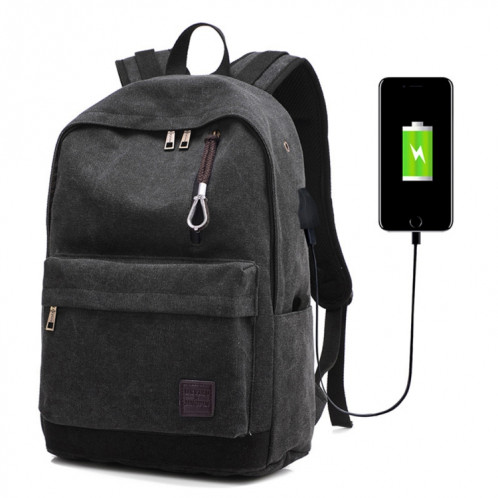 Sac à dos de voyage en toile décontracté multifonctionnel pour étudiants avec interface de chargement USB externe et prise casque (noir) SH095B1452-39