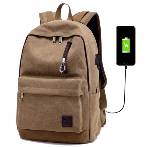 Sac à dos de voyage en toile décontracté multifonctionnel pour étudiants avec interface de chargement USB externe et prise casque (café) SH095C1546-39