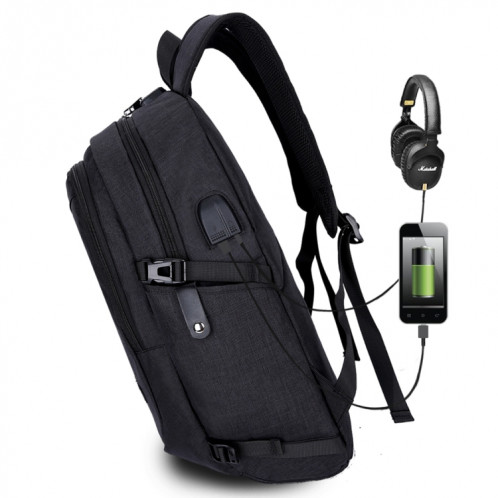 Multifonctionnel grande capacité voyage sac à dos décontracté sac d'ordinateur portable avec interface de charge USB externe et prise casque et verrouillage antivol pour hommes (noir) SH071B496-310