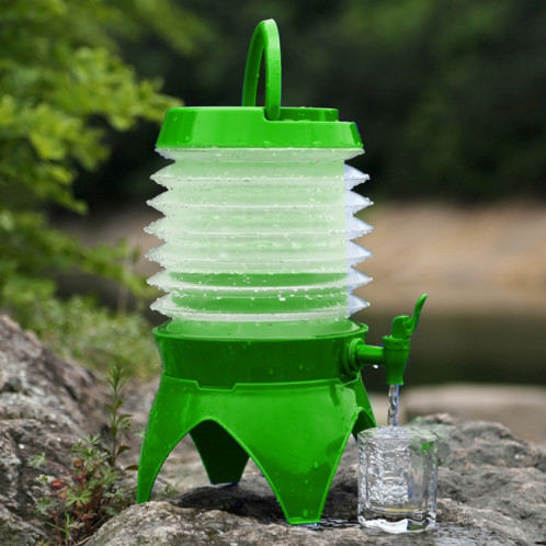 Seau de stockage d'eau de bière rétractable pliable télescopique de camping en plein air multifonctionnel, outils extérieurs d'eau potable, capacité: 5L (vert) SH879G1995-37