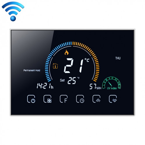 BHT-8000-GALW Contrôle du chauffage de l'eau Économie d'énergie et respectueux de l'environnement Smart Home Affichage négatif Écran LCD Thermostat d'ambiance rond avec WiFi (Noir) SH918B651-37
