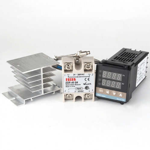 Thermostat 8800W REX-C100 + dissipateur de chaleur + Thermocouple + Module à semi-conducteurs SSR-80 DA Kit de contrôle de température intelligent SH5469361-39