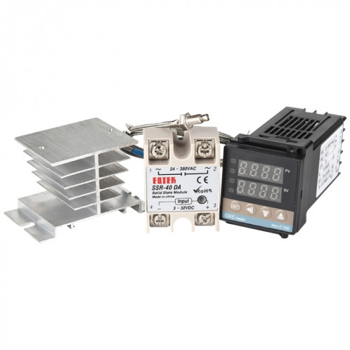 Thermostat 11000W REX-C100 + dissipateur de chaleur + Thermocouple + Module à semi-conducteurs SSR-100 DA Kit de contrôle de température intelligent SH54701731-39