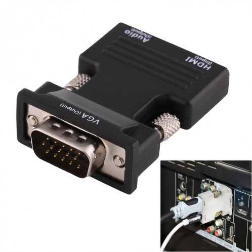 Convertisseur mâle HDMI vers VGA avec adaptateur de sortie audio pour projecteur, moniteur, téléviseurs (noir) SH586B243-37