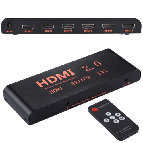 Commutateur HDMI 2.0 5X1 4K / 60Hz avec télécommande, SH1154661-311