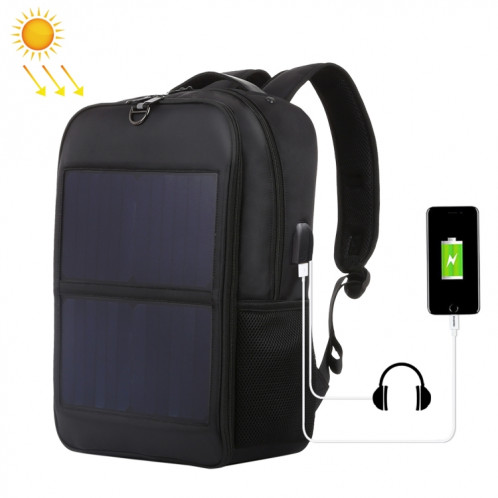 HAWEEL Sac à dos pour ordinateur portable à panneau solaire 14W avec poignée et port de charge USB 5V / 2.1A Max (noir) SH180B777-317