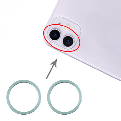 Anneau de protection en métal pour objectif en verre de caméra arrière 2 PCS pour iPhone 11 (vert) SH043G1752-35