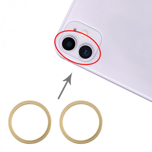Anneau de protection en métal pour objectif en verre de caméra arrière 2 PCS pour iPhone 11 (or) SH043J498-35
