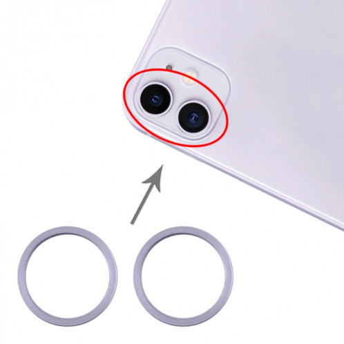 Anneau de protection en métal pour objectif en verre de caméra arrière 2 PCS pour iPhone 11 (violet) SH043P890-35