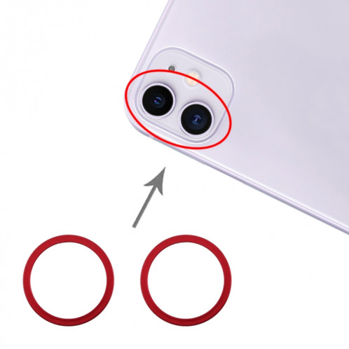 Anneau de protection en métal pour objectif en verre de caméra arrière 2 PCS pour iPhone 11 (rouge) SH043R1525-35