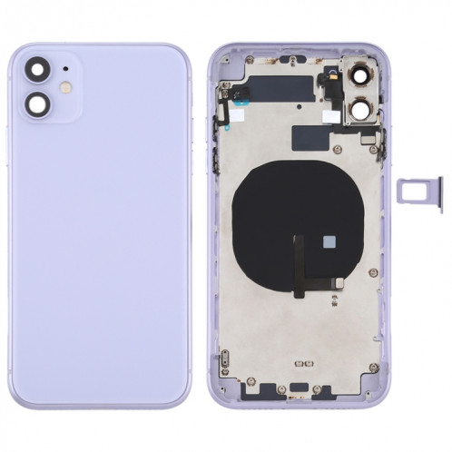 Couvercle arrière de la batterie (avec touches latérales et plateau de carte et câble d'alimentation + volume flexible et module de charge sans fil) pour iPhone 11 (violet) SH72PL768-36