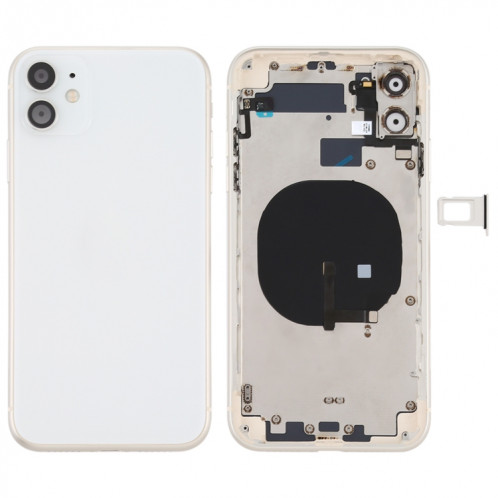 Couvercle arrière de la batterie (avec touches latérales et plateau de carte et câble d'alimentation + volume flexible et module de charge sans fil) pour iPhone 11 (blanc) SH72WL1789-36