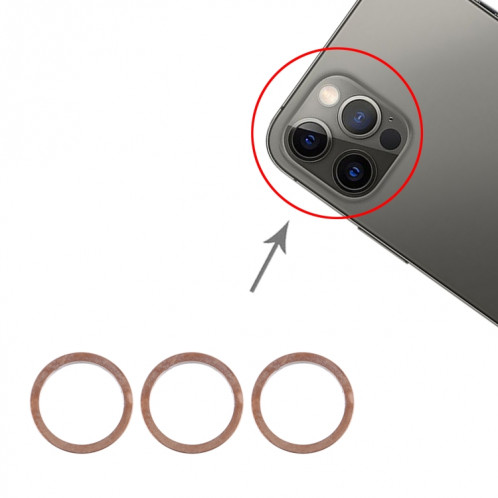 Anneau de protection en métal pour objectif en verre de caméra arrière 3 pièces pour iPhone 12 Pro (or) SH013J1918-34