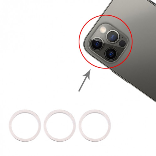 Anneau de protection en métal pour objectif en verre de caméra arrière 3 PCS pour iPhone 12 Pro (argent) SH013S859-34