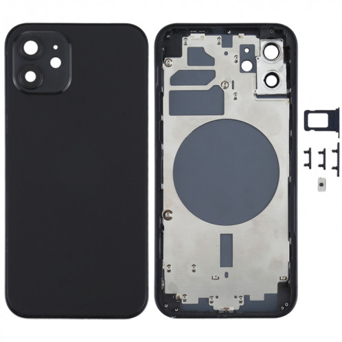 Couvercle arrière du boîtier avec plateau pour carte SIM, touches latérales et objectif de l'appareil photo pour iPhone 12 (noir) SH78BL702-36