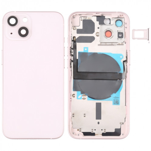Coque arrière de batterie pour iPhone 13 avec touches latérales et plateau de carte et câble flexible d'alimentation + volume et module de charge sans fil (rose) SH38FL862-37