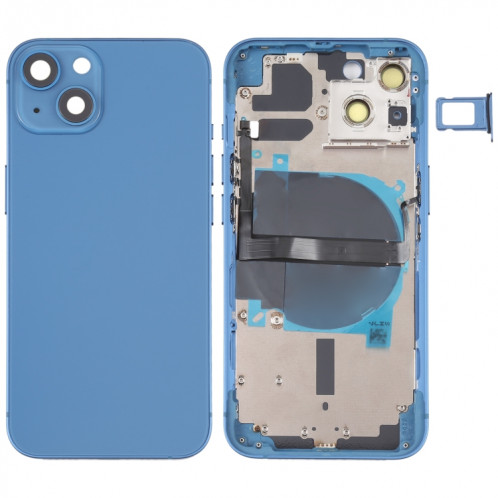 Coque arrière de batterie pour iPhone 13 avec touches latérales et plateau de carte et câble flexible d'alimentation + volume et module de charge sans fil (bleu) SH38LL1753-37
