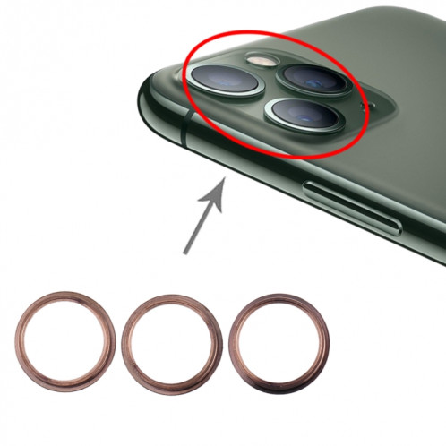 Anneau de protection en métal pour lentille en verre de caméra arrière 3 PCS pour iPhone 11 Pro et 11 Pro Max (or) SH016J1252-35