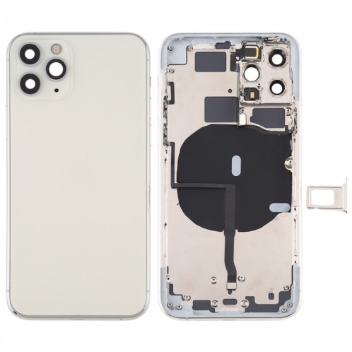 Couvercle arrière de la batterie (avec touches latérales et plateau de carte et câble d'alimentation + volume flexible et module de charge sans fil) pour iPhone 11 Pro (argent) SH33SL694-37