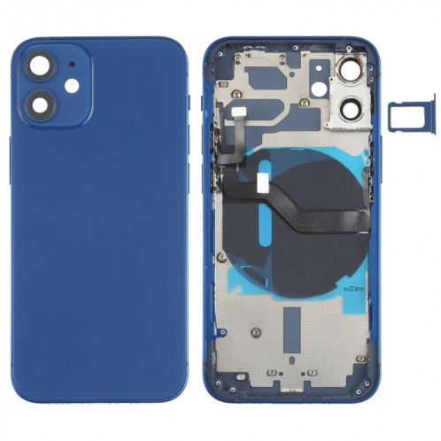 Couverture arrière de la batterie (avec touches latérales et plateau de carte et puissance + volume de câble Flex et module de charge sans fil) pour iPhone 12 mini SH50LL1601-36