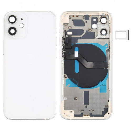 Couverture arrière de la batterie (avec touches latérales et plateau de carte et puissance + volume de câble Flex et module de charge sans fil) pour iPhone 12 mini SH50WL548-36