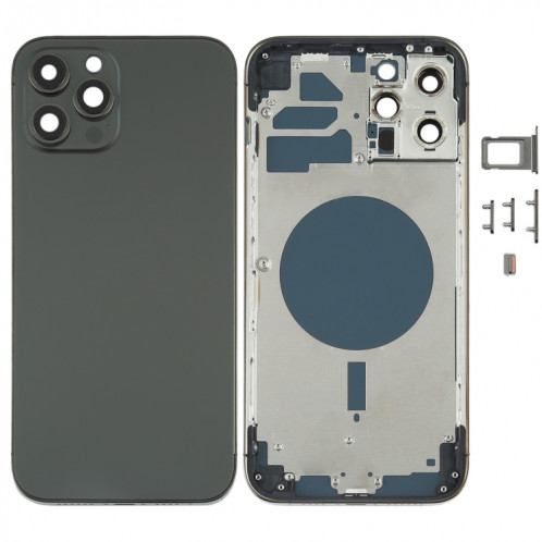 Housse de boîtier arrière avec plateau de carte SIM et clés de latération et objectif de caméra pour iPhone 12 Pro Max (Noir) SH35BL1401-36