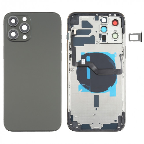 Couverture arrière de la batterie (avec touches latérales et plateau de carte et puissance + volume Flex Câble et module de chargement sans fil) pour iPhone 12 Pro Max (Noir) SH36BL303-36