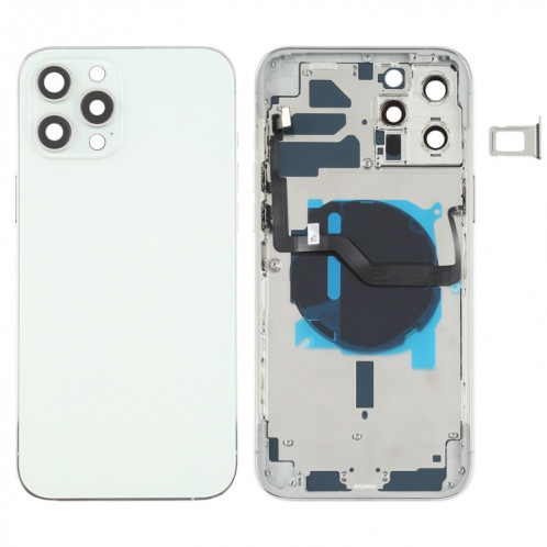 Couvercle arrière de la batterie (avec touches latérales et plateau de carte et puissance + volume Flex Câble et module de chargement sans fil) pour iPhone 12 Pro Max (Blanc) SH36WL1505-36
