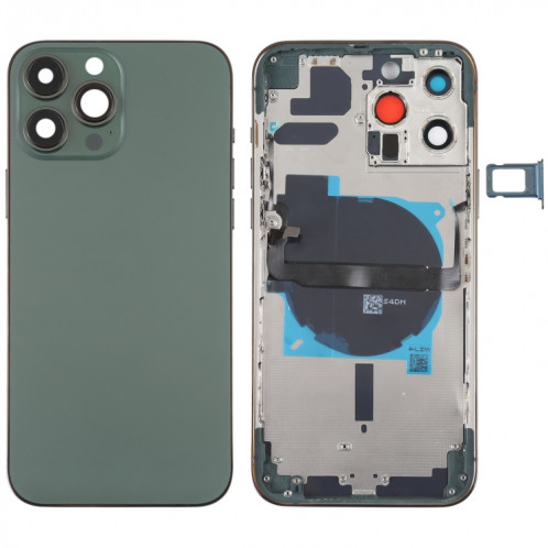 Coque arrière de batterie pour iPhone 13 Pro Max avec touches latérales et plateau de carte et câble flexible d'alimentation + volume et module de charge sans fil (vert) SH13GL734-37